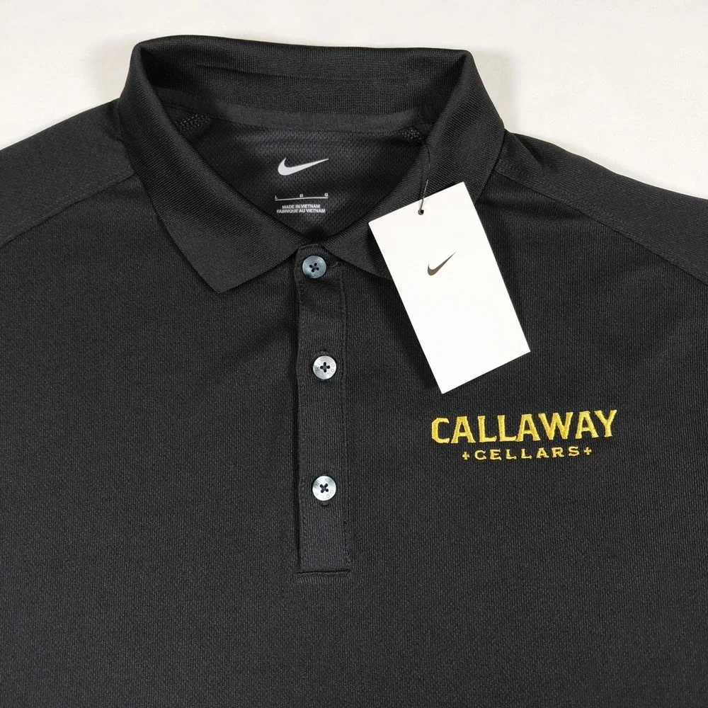 Nike Golf Mens‎ Large Black Callaway Cellars Embroidered Performance Polo Shirt